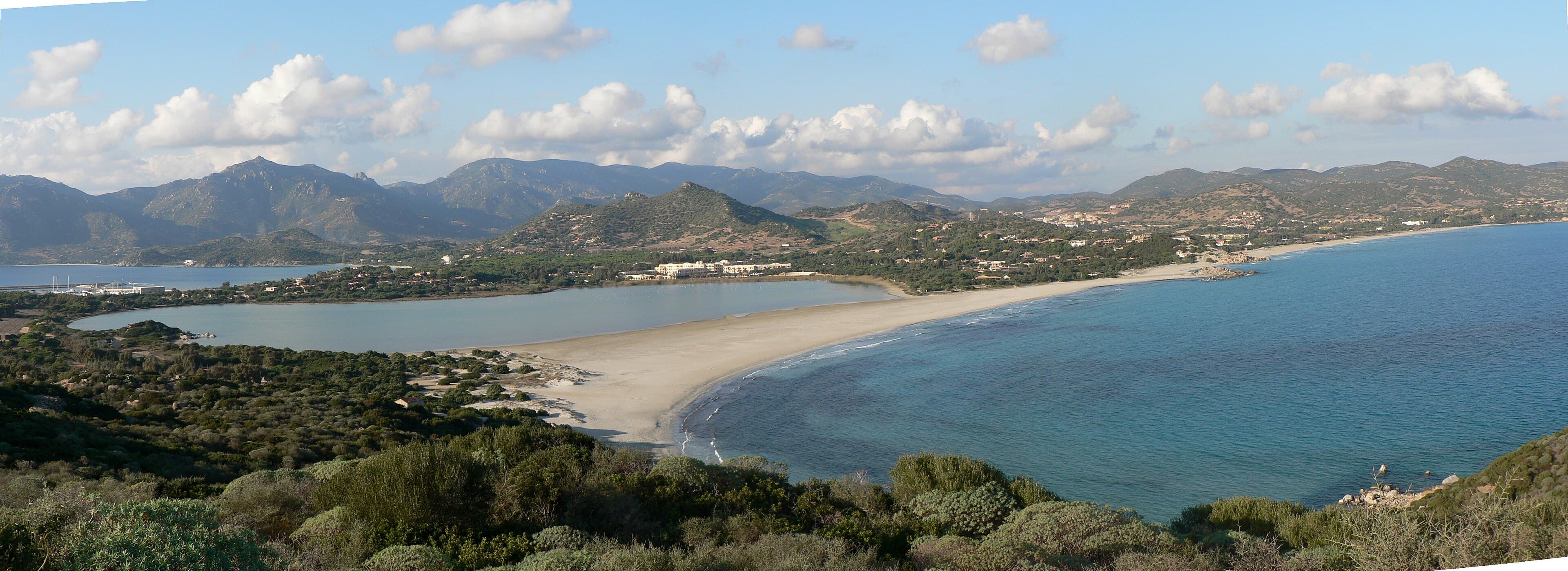 Porto Giunco beach and the Notteri lagoon seen from Capo Carbonara.